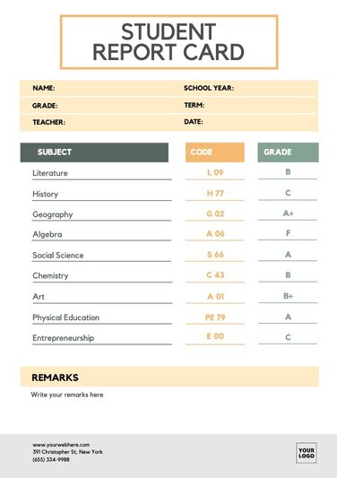 Customizable Student Report Card Templates