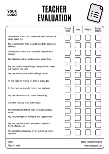 Customizable Teacher Evaluation Examples Online