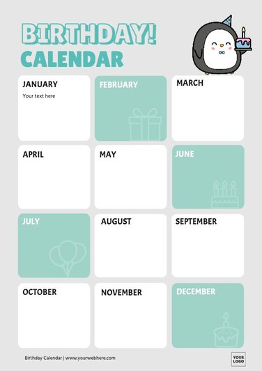 Printable Birthday Calendar Templates