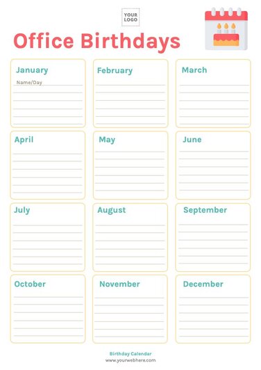 Printable Birthday Calendar Templates