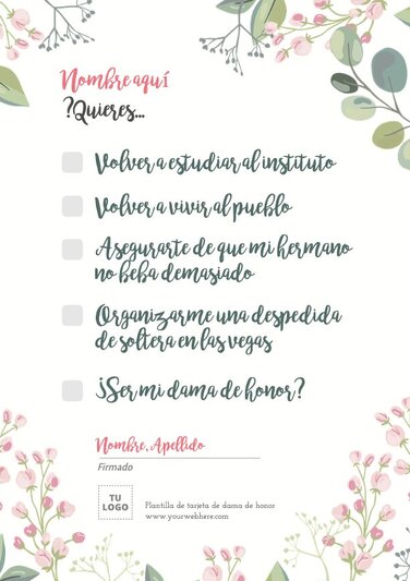 Crea Tarjetas Para Damas De Honor Personalizadas