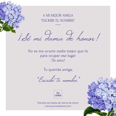 Edita una tarjeta de Dama de Honor