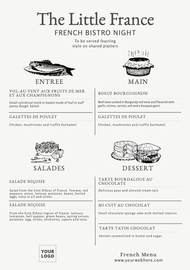 French Restaurant Menu Templates