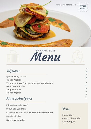 Französische Restaurant Menüvorlagen