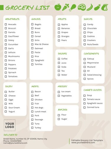 Free Printable Grocery List Templates