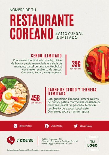 Edita un folleto de Comida Coreana