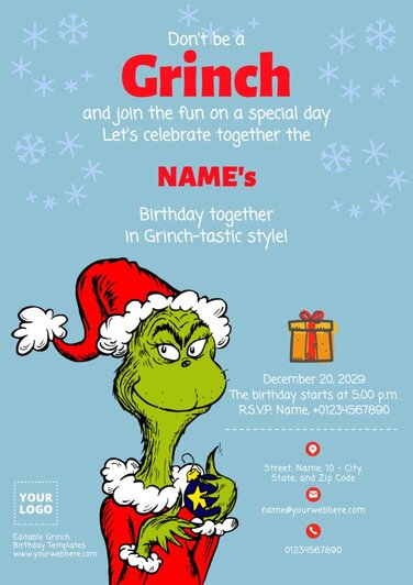 Editable Grinch Party Invitation Templates