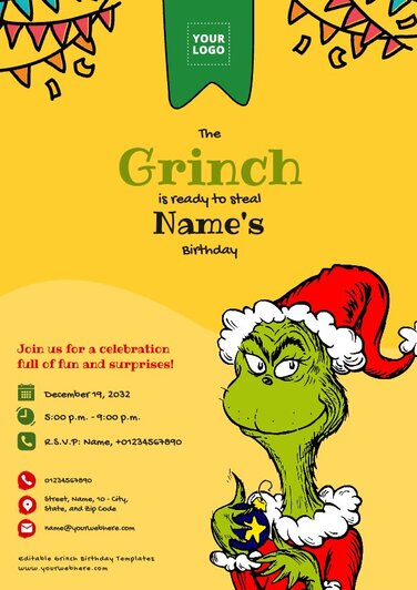 Editable Grinch Party Invitation Templates