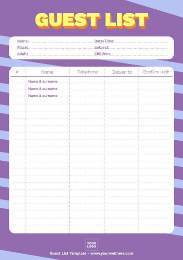 Free Guest List Templates To Customize