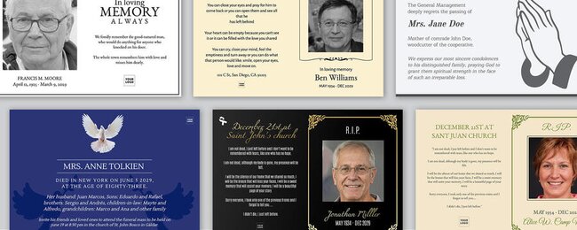 Personalize obituary and memory cards for funeral