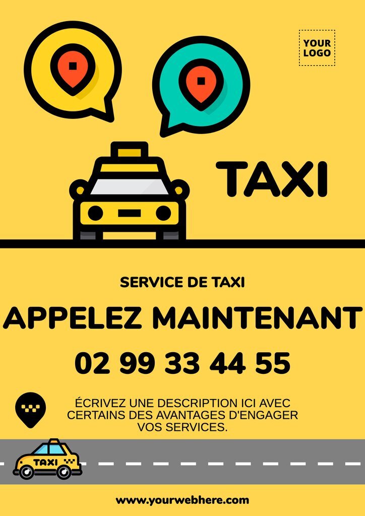 modele de flyer editable noir et jaune de taxi master pour service de taxi
