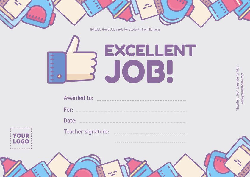Customizable well done cards for students