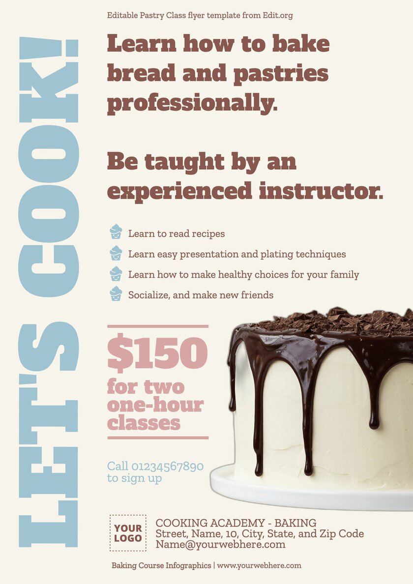 Customizable baking school poster templates online