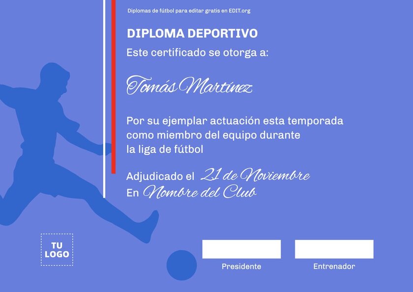 Diplomas y certificados de fútbol editables para imprimir
