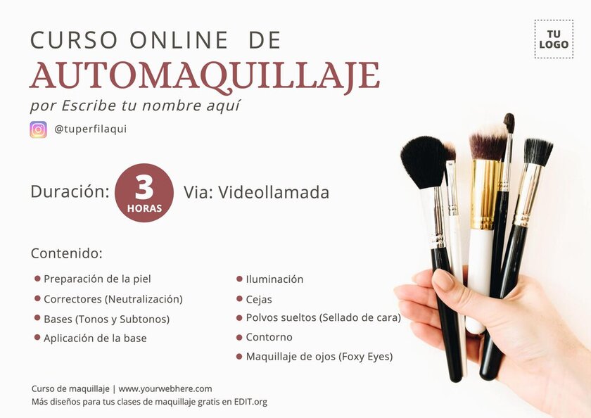 Crea un flyer para Cursos de Maquillaje gratis