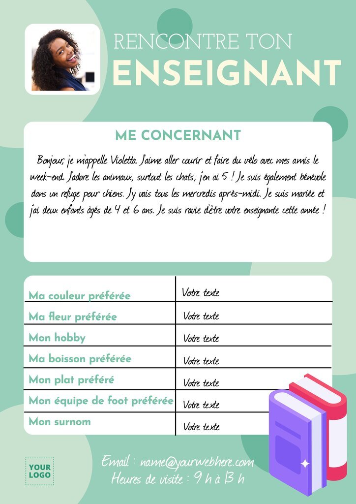 modèle de rencontre ton enseignant avec un résumé et vert