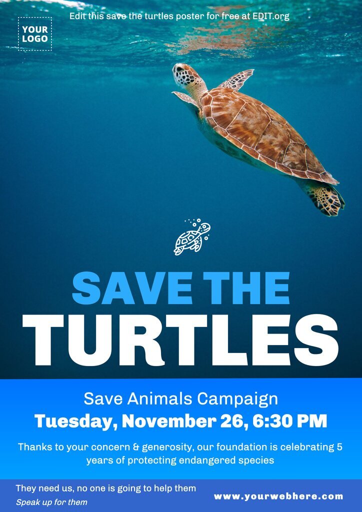 Free editable save turtles poster