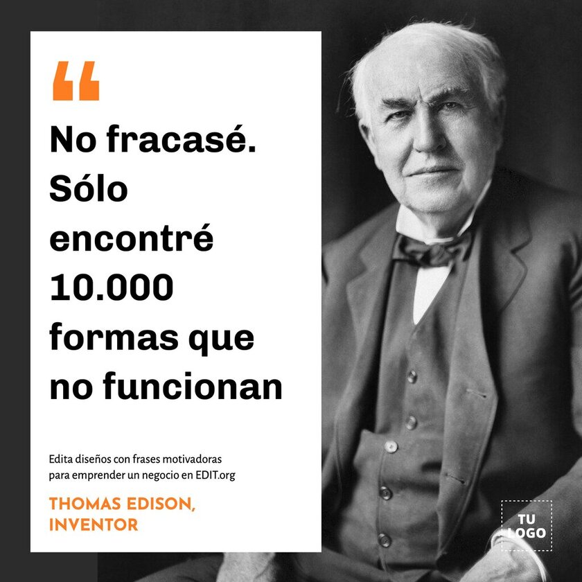 Diseños de frases motivadoras para emprender de Thomas Edison