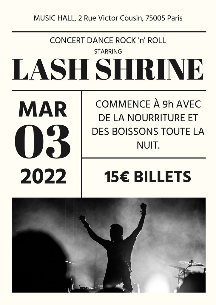 modèle blanc et noir éditable en ligne de prospectus pour concert live