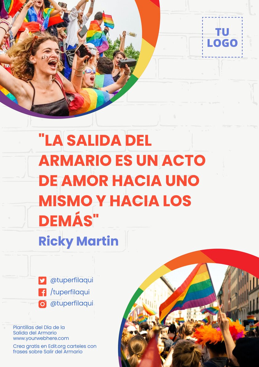 Crea un póster para el Día de Salir del Closet con frases