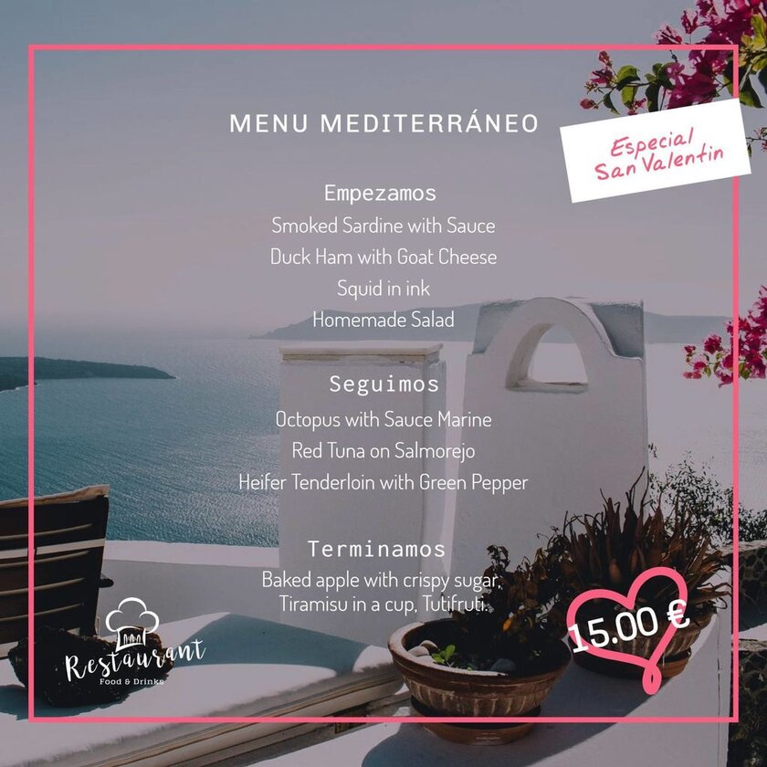 Modelo de menu online para resturantes mediterrâneos totalemente editável