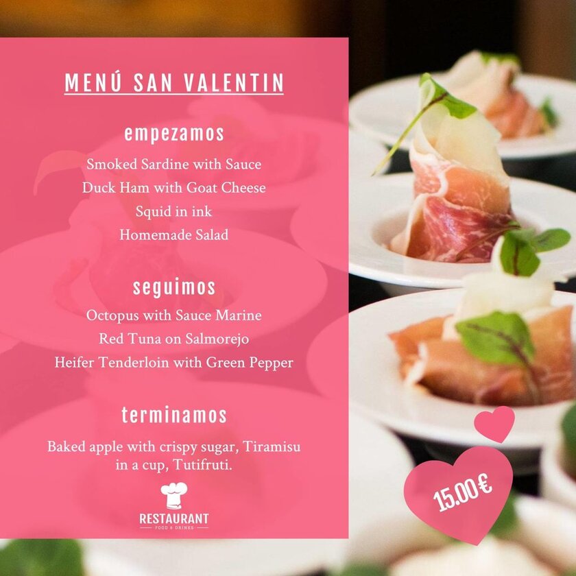 Modelo de menu personalizável para restaurantes no dia dos Namorados