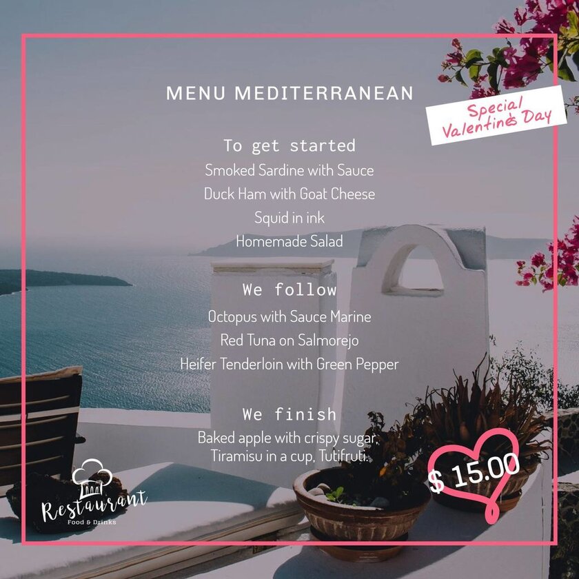 valentines menu gray template