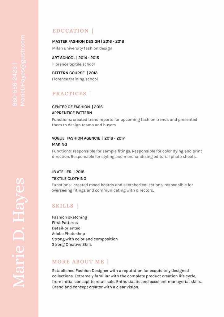 pink resume template