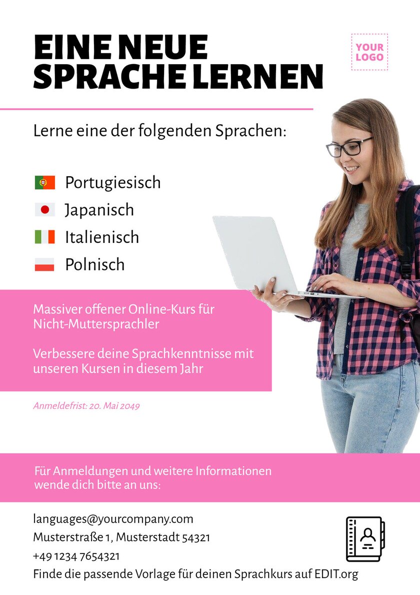 Editierbares Poster zur Werbung für deinen Sprachunterricht und deine Kurse
