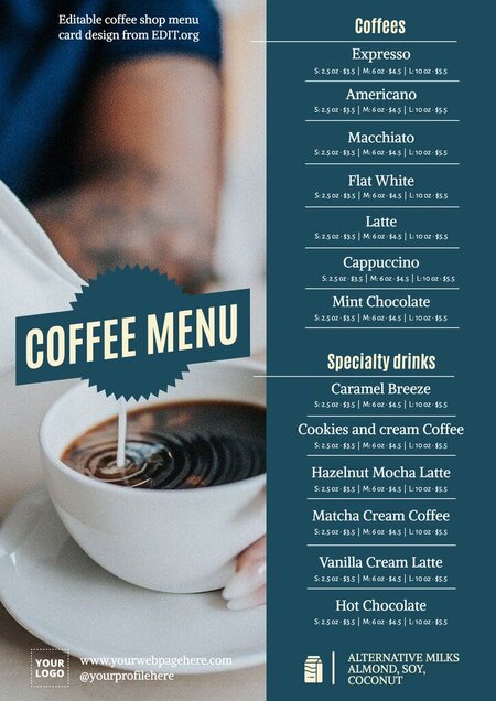 Free coffee menu templates to print