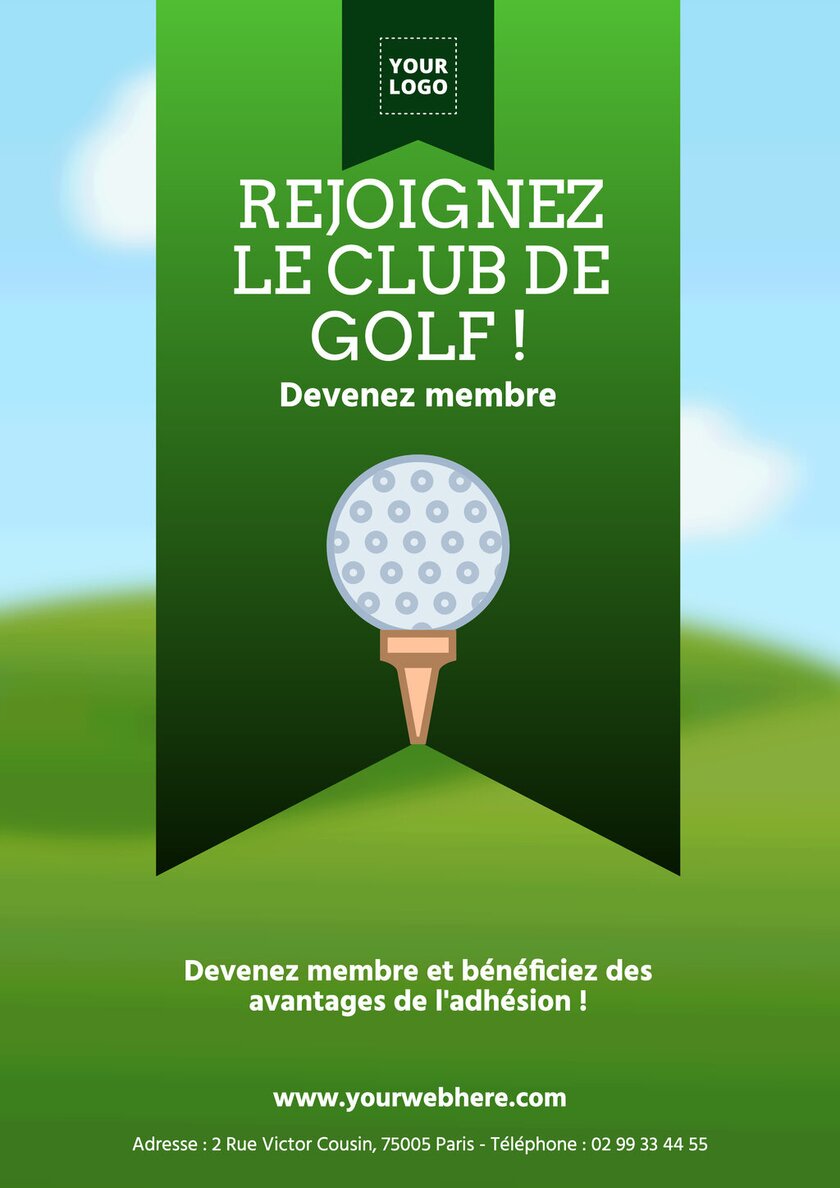 modèle dessiné vert éditable en ligne pour club de golf