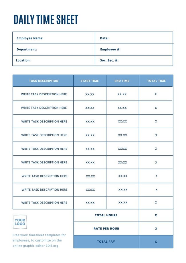 Online editable timesheet templates