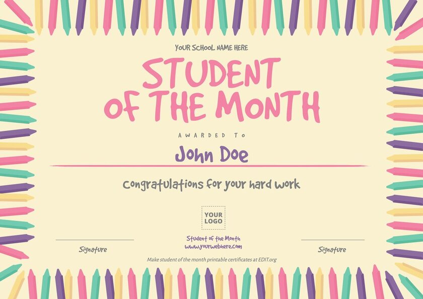 Student of the month template editable