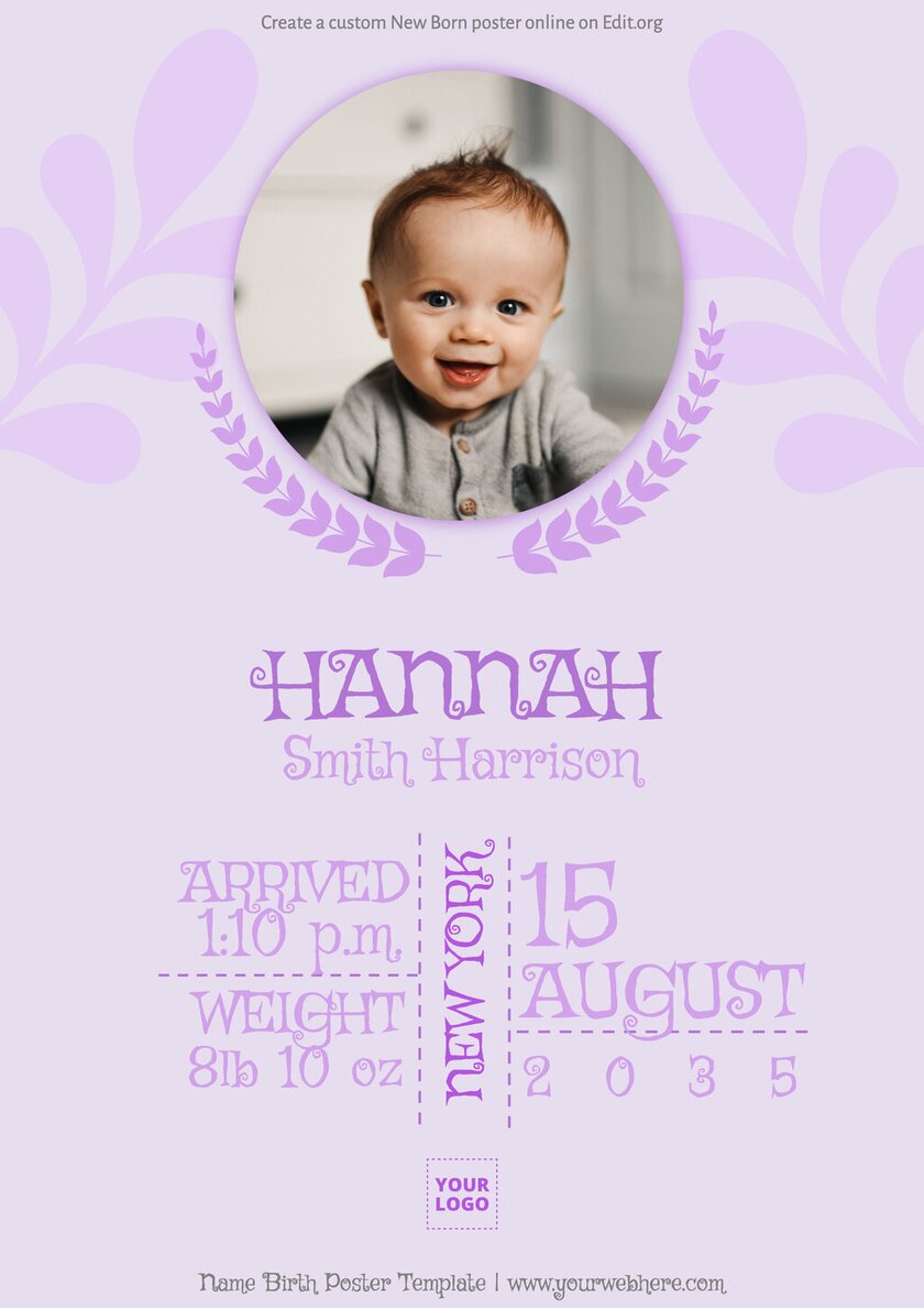 Printable poster for a new born with baby details