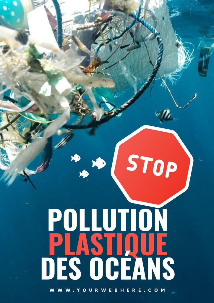 Design d'un poster Stop Pollution plastique des Océans éditable