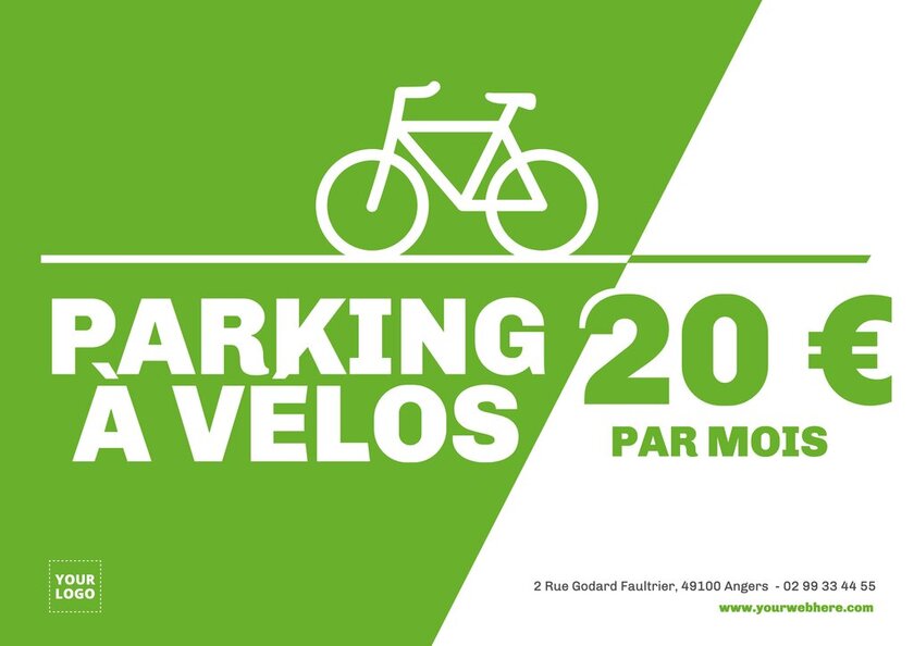 Design d'un poster vert et blanc pour parking à vélos payant