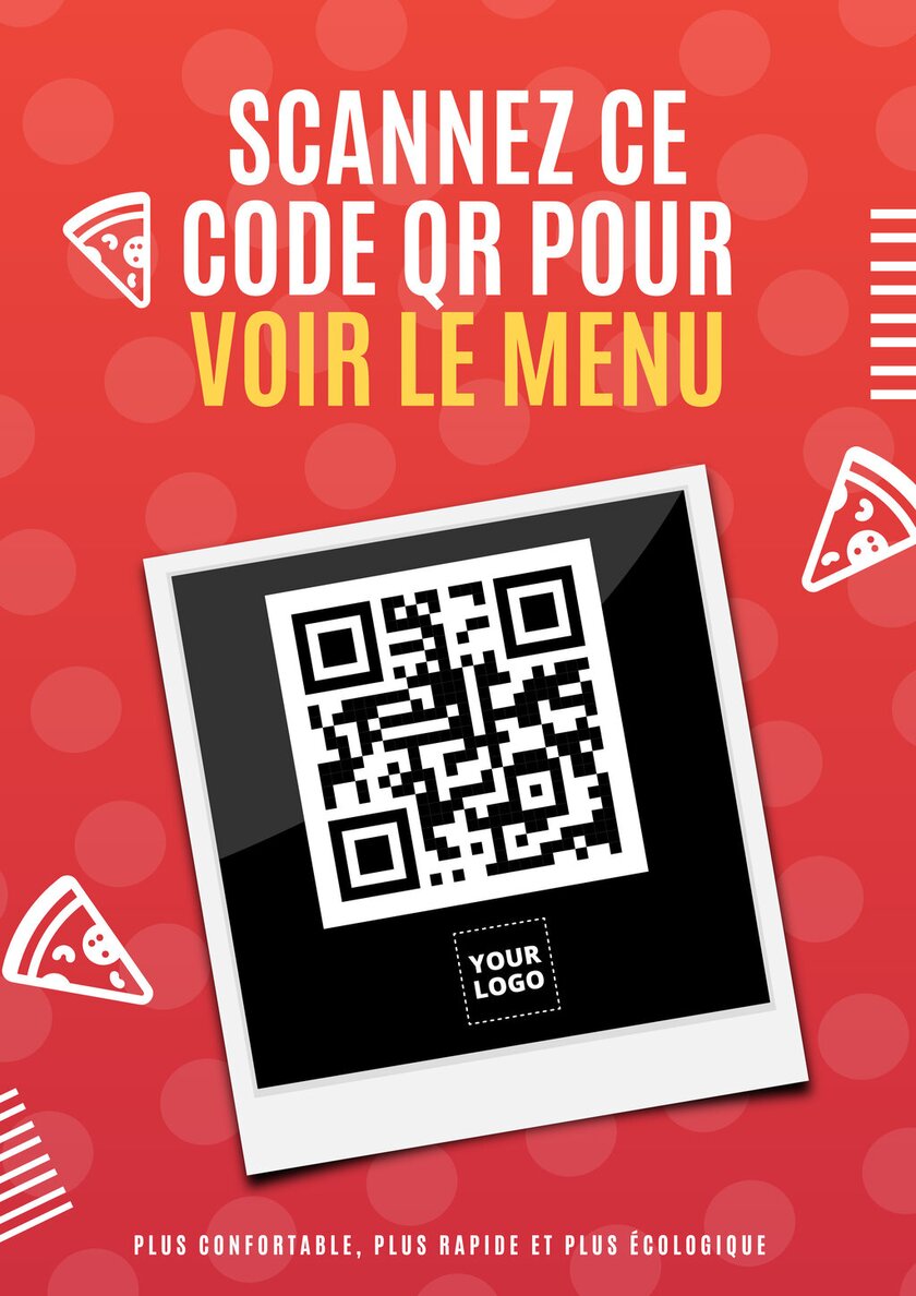 modèle d'affiche éditable rouge pour le code QR d'un menu