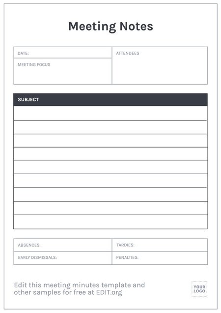 Meeting Minutes templates to edit online and print