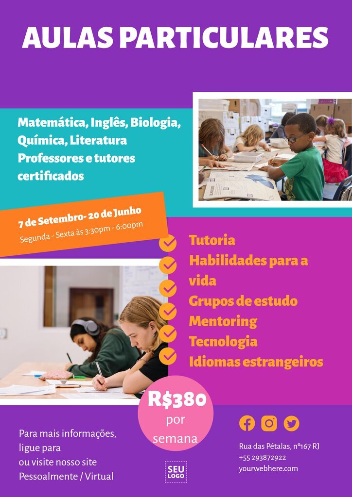 Modelos para cartazes de aulas particulares