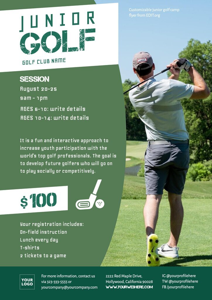 Customizable golf camp flyer to print