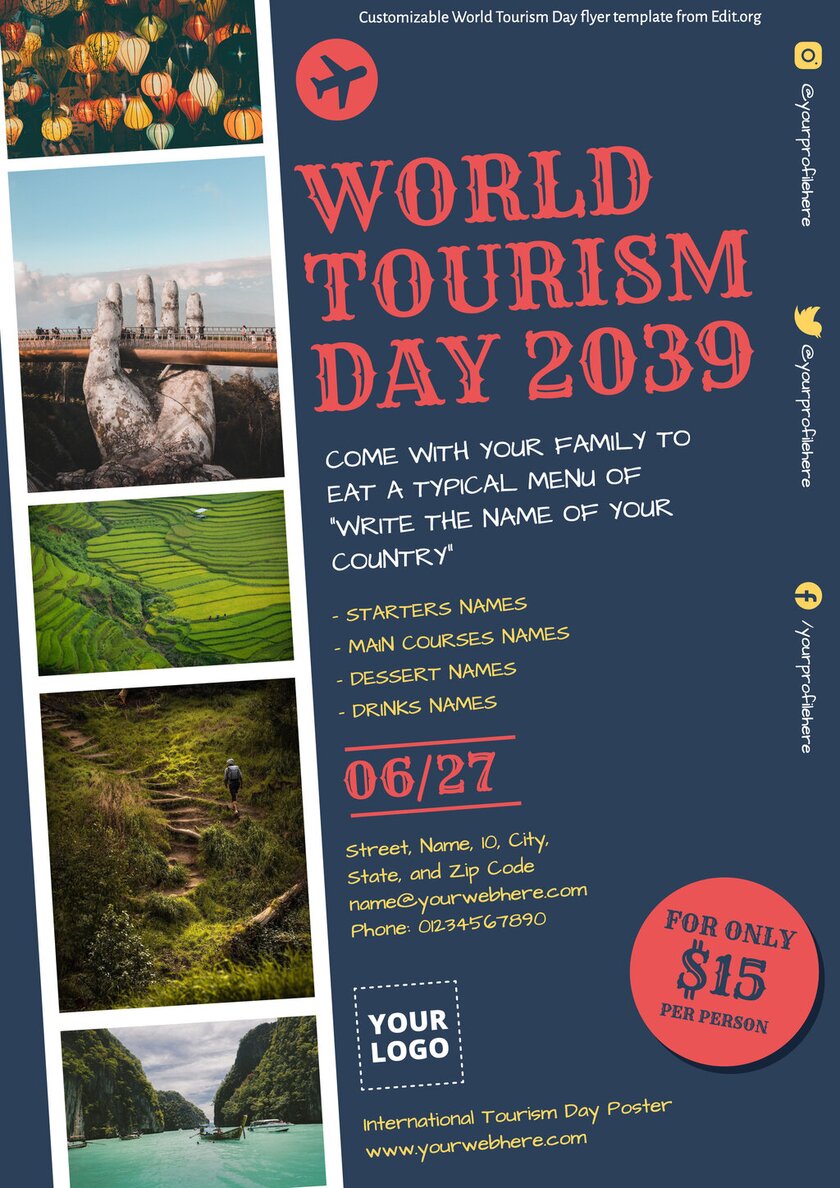 Editable poster for International Tourism Day to print