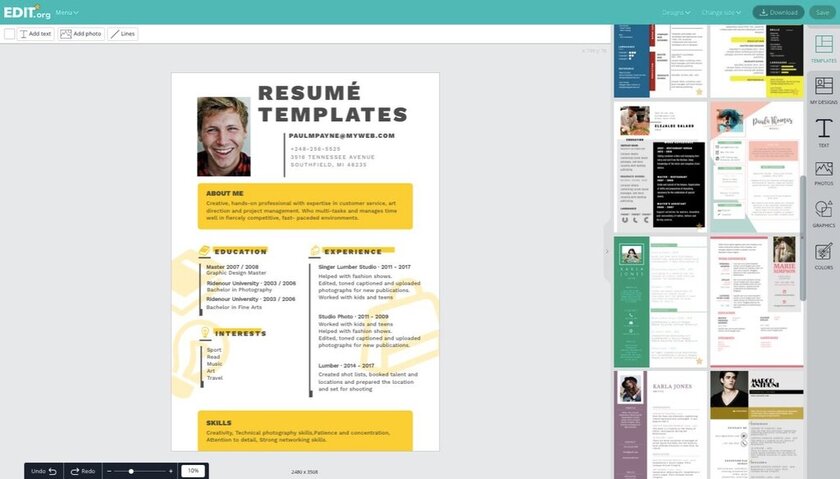 Online editor to make resumes online