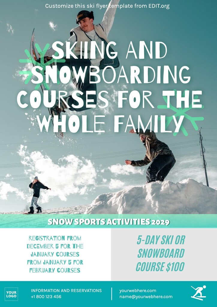 Customizable ski trip flyer for courses