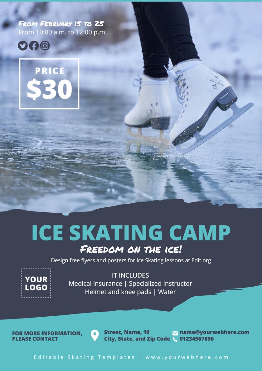 Editable Ice Skating flyer to promote a camp