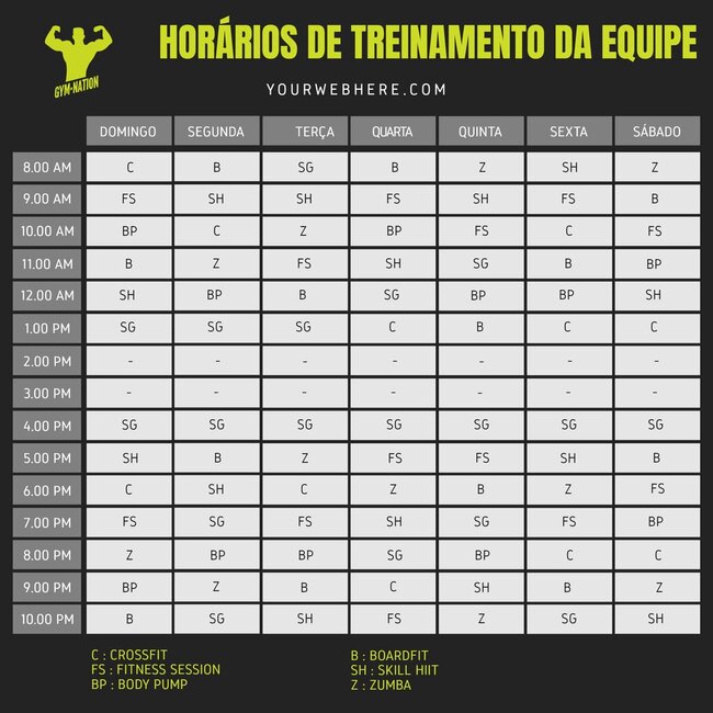 Modelos Online De Cronograma De Atividades De Academia