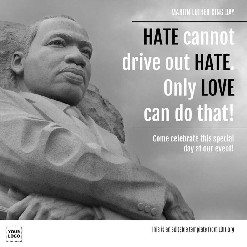 Banner editabile per il Martin Luther King Day con una citazione di augurio