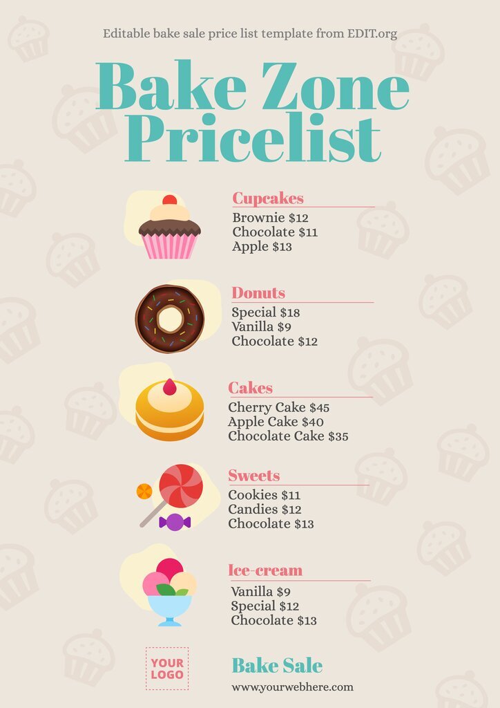 Modello gratuito di menu per la vendita di dolci