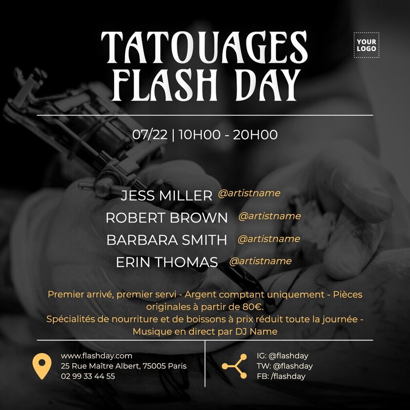modèle éditable en ligne d'affiche pour le tatouages flash day