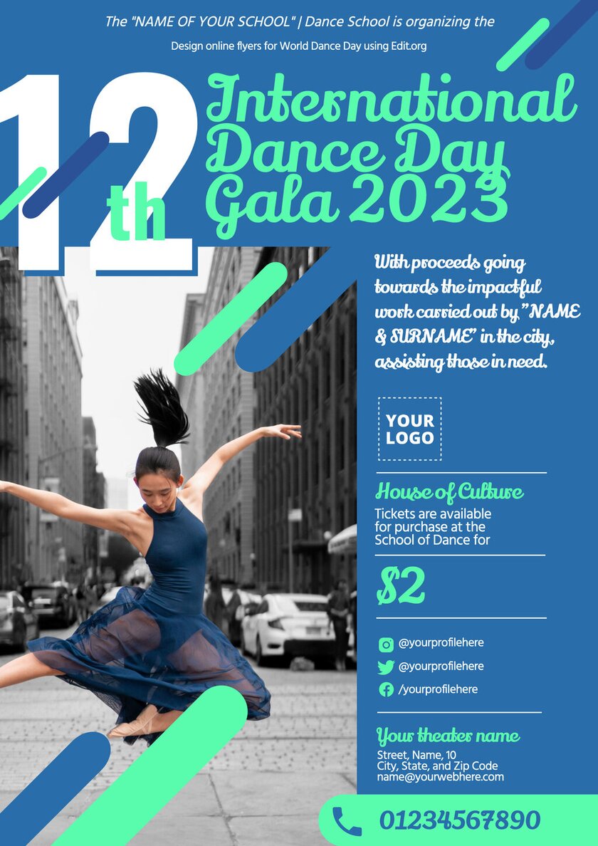 Design World Dance Day flyers to edit and print