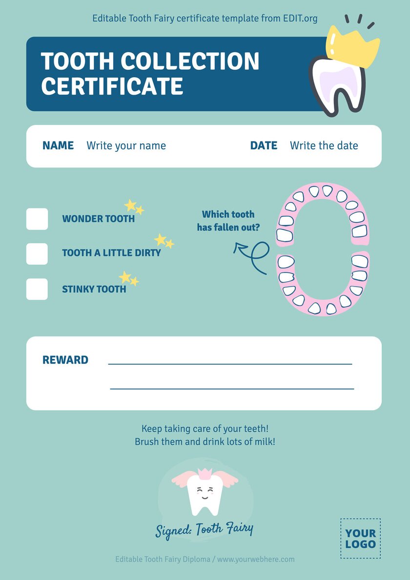 Editable lost my first tooth certificate free